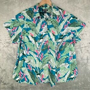 Lands’ End‎ Shirt Womens 24W Green Tropical No Iron Supima Button Up Resortwear